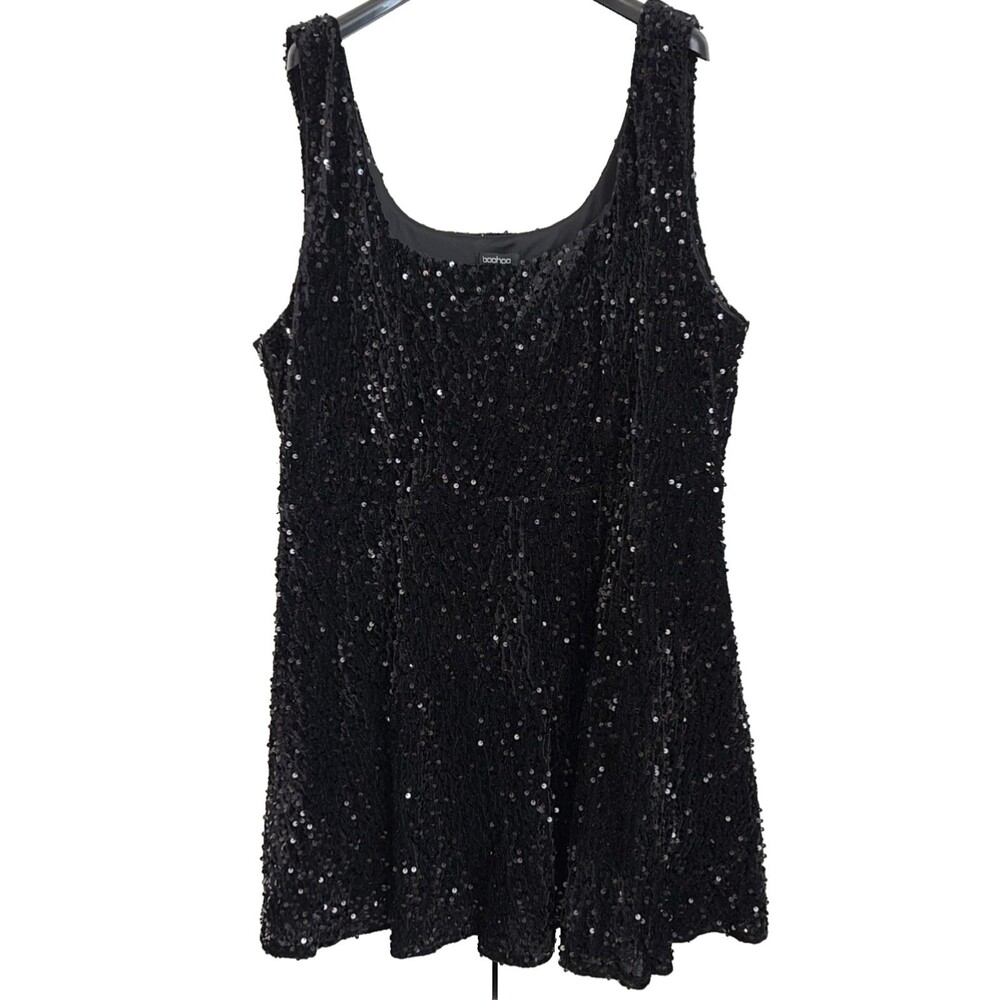 Boohoo Plus Sequin Mini Dress Black Sleeveless Size 18